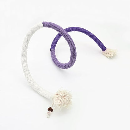 Andiker Cotton Rope Toys, 27.55Inches Color Blocking Cotton Rope Toys, Safe Cat Toys Teething Chew for Boredom and Stimulating (Deep Purple+Purple+Beige)