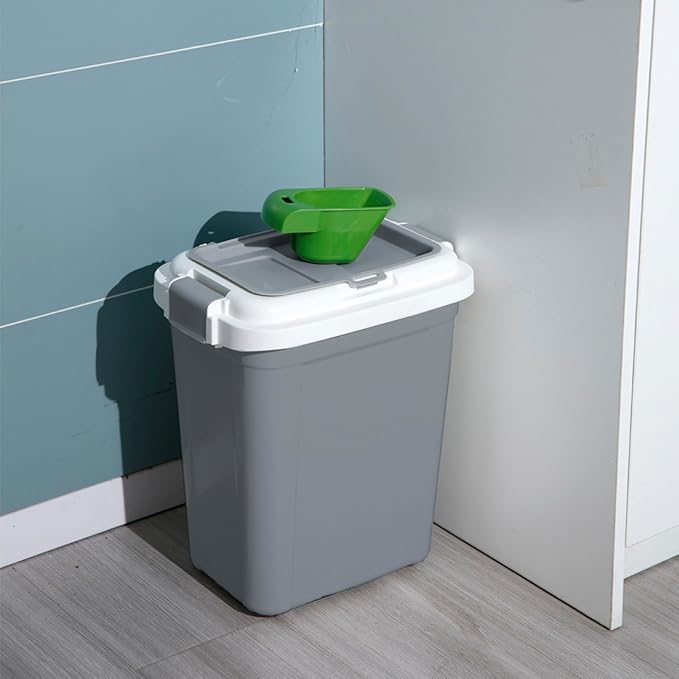 Ashfield & Harkness: Airtight Pet Food Storage Container - 23 Qt, Grey - Holds 20 lbs, Lightweight Bin & Measuring Scooper, Dogs-Cats-Animal Supplies