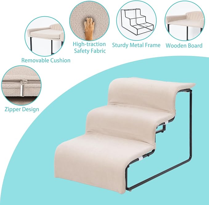 Dog Stairs for Small Dogs 15.4" H,3-Step Pet Bed Stairs for Dogs to Get On Bed,Dog Steps for High Bed Couch Non-Slip Pet Ramp for Puppy Older Cat