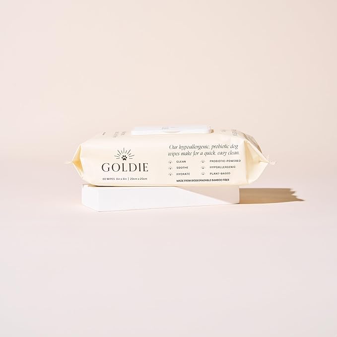 Goldie Dog Essentials Probiotic & Colloidal Oatmeal Dog Wipes for Paws, Skin Folds, Body & Bottom, Hypoallergenic, Fragrance-Free & Unscented, Plant-Based Dog Wipes, 80 Count