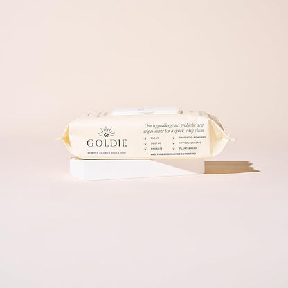 Goldie Dog Essentials Probiotic & Colloidal Oatmeal Dog Wipes for Paws, Skin Folds, Body & Bottom, Hypoallergenic, Fragrance-Free & Unscented, Plant-Based Dog Wipes, 80 Count