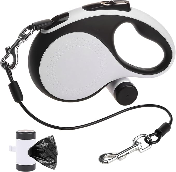 SCENEREAL Retractable Dog Leash for Small Medium Large Dogs up to 110lbs, 26ft 360° Tangle-Free Nylon Tape with Anti-Chewing Wire Rope&Waste Bag Dispenser, Heavy Duty Long Durable One-Handed Brake