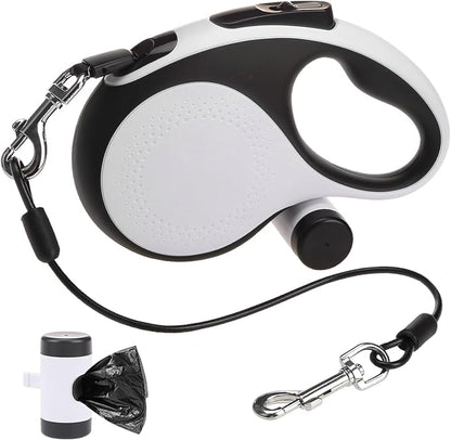 SCENEREAL Retractable Dog Leash for Small Medium Large Dogs up to 110lbs, 26ft 360° Tangle-Free Nylon Tape with Anti-Chewing Wire Rope&Waste Bag Dispenser, Heavy Duty Long Durable One-Handed Brake