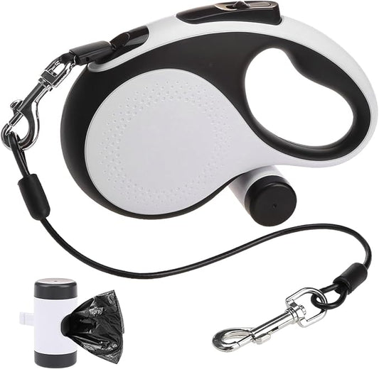 SCENEREAL Retractable Dog Leash for Small Medium Large Dogs up to 110lbs, 26ft 360° Tangle-Free Nylon Tape with Anti-Chewing Wire Rope&Waste Bag Dispenser, Heavy Duty Long Durable One-Handed Brake