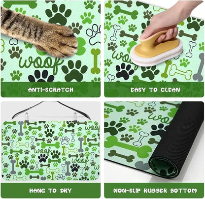 Dog Food Mats for Floors Waterproof, Pet Water Bowl Mats Pet Feeding Absorbent Placemats Green 24 * 32 inch