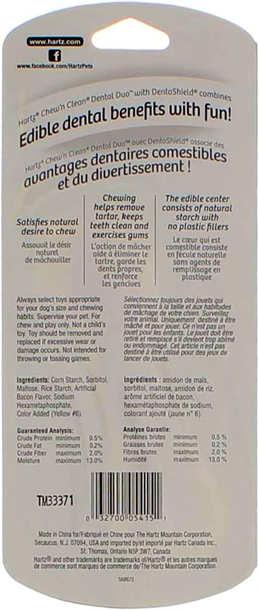 Hartz Chew N' Clean Dental Duo Dog Chew Toy Bacon Flavor, Medium