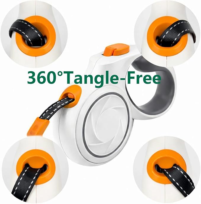 16ft Retractable Dog Leash for Large Dogs up to 110 lbs 16ft,Ideal for City Walks & Multi-Pet Homes, Suitable for Cats,Heavy-Duty Nylon Tape, 360° Tangle-Free, One-Hand Brake & Lock, White