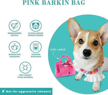 Haute Diggity Dog Barkin Bag with Scarf, Plush Designer Dog Toys with Interactive Squeaker, Stimulating Pet Enrichment, Machine-Washable & Safe Materials for All Breeds, Size Small