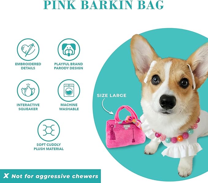Haute Diggity Dog Barkin Bag with Scarf, Plush Designer Dog Toys with Interactive Squeaker, Stimulating Pet Enrichment, Machine-Washable & Safe Materials for All Breeds, Size Large