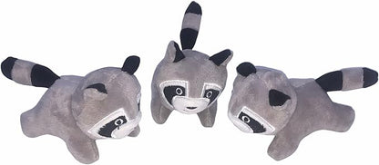 Glow Pups Raccoon Dog Toy 3 Pack with Squeaker, Plush Hide and Seek Dog Toys for Small to Medium Dogs, Burrow Replacement Animals, Woodland Gray, 3 x 5 x 2 inches
