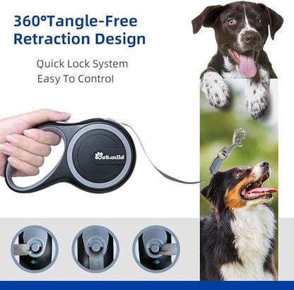 OUTnWILD Retractable Dog Leash - Retractable Dog Leash 16ft for Small/Medium Breeds/Pets Up to 44lbs. 360° Tangle Free Design with One Touch Quick-Lock Braking System&Anti-Slip Handle. (Black, M)