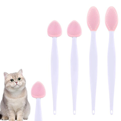 4Pcs Cat Acne Chin Treatment, Cat Acne Brush Set, Black Seed Exfoliating Brush, Dual Sided Silicone Cat Brush, for Cats Chin Acne and Blackhead Exfoliation
