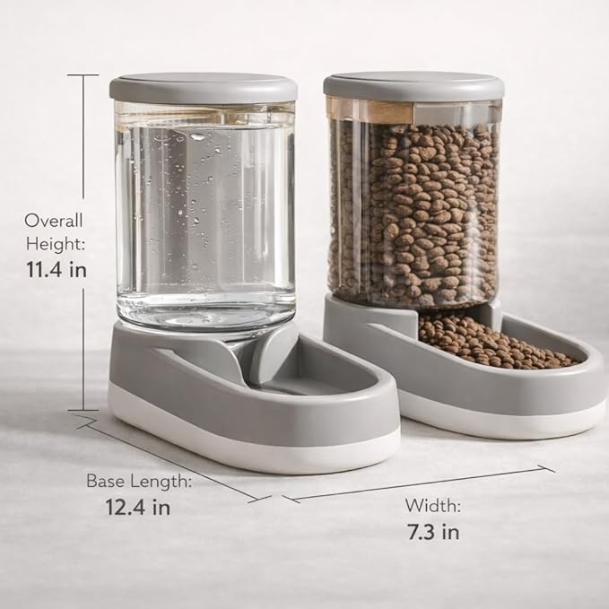 Gravity Pet Feeder and Water Dispenser Set, 8L (4L+4L) Up to 14 Days, Automatic Dog Cat Feeder & Waterer, See-Through Design, Leak-Proof, Anti-Jam, No Electricity, Small Medium Large Dogs Cats