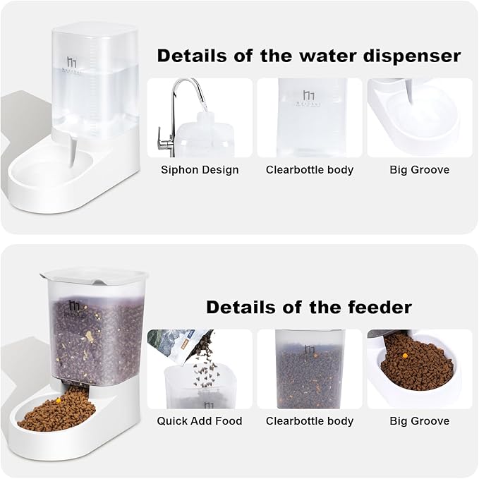 Marchul Dog Feeder, Gravity Cat Feeder and Water Dispenser Set, Automatic Pet Food Bowl and Waterer Large Capacity for Small Medium Pets Puppy Kitten Rabbit (1 Gallon / 3.8L)