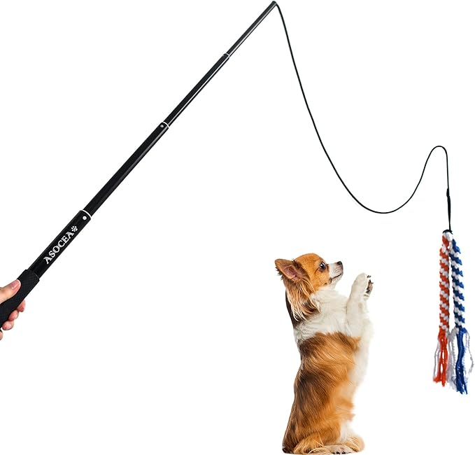 ASOCEA Dog Extendable Teaser Wand Pet Flirt Stick Pole Puppy Chasing Tail Interactive Toy for Small Medium Large Dogs Training Playing Exercise