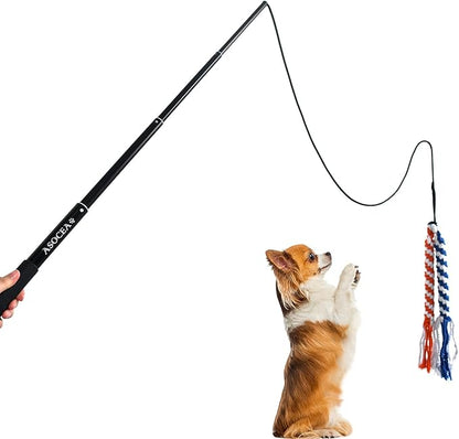 ASOCEA Dog Extendable Teaser Wand Pet Flirt Stick Pole Puppy Chasing Tail Interactive Toy for Small Medium Large Dogs Training Playing Exercise