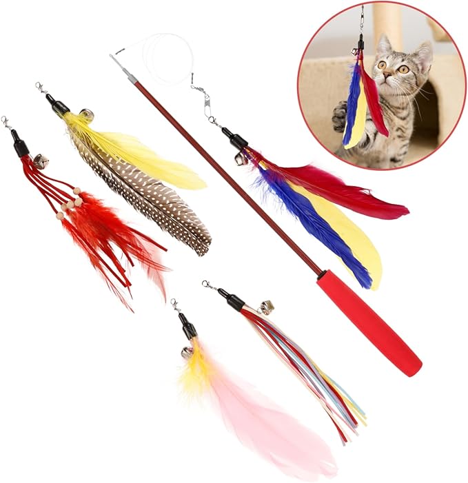 Long Kitten Teaser Home Cat Set Cat Teasing and Feather Teaser Stick Random