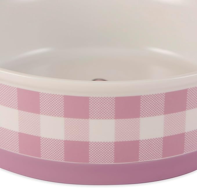 Bone Dry Ceramic Food Bowls, Non-Slip & Dishwasher Safe, Large Set, 7.5x2.4 Pansy Check