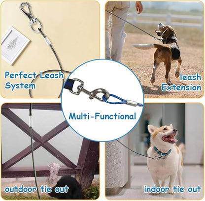 Chew Proof Dog Leash - 2Pack Metal Cable Lead,No Tangle Multiple Dog Leashes for Small and Medium Dogs- Heavy Duty Leash Extender for Collars & Harnesses(Black+Blue, 20in/50cm)
