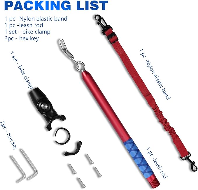 Bicycle Dog Leash for Riding, Hands Free 150° Rotating Built-in Shock Absorber Bike Retractable Leashes for Cycling, Elastic Nylon Adjusted Car Holder Seat Belt Rope (Red)