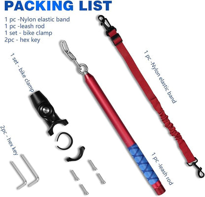 Bicycle Dog Leash for Riding, Hands Free 150° Rotating Built-in Shock Absorber Bike Retractable Leashes for Cycling, Elastic Nylon Adjusted Car Holder Seat Belt Rope (Red)