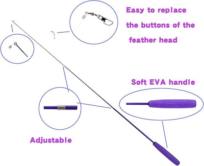 Berfutall-Cat Toys Interactive Cat Feather Wand, Retractable Cat Wand Toy &Natural Feather Teaser Replacements with Bell, Telescopic Cat Fishing Pole Toy for Indoor Kitty Exercise (Green)
