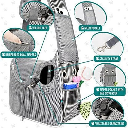 PetAmi Dog Sling Carrier Small Dogs, Hands Free Crossbody Carrier, Stripe - Image 3