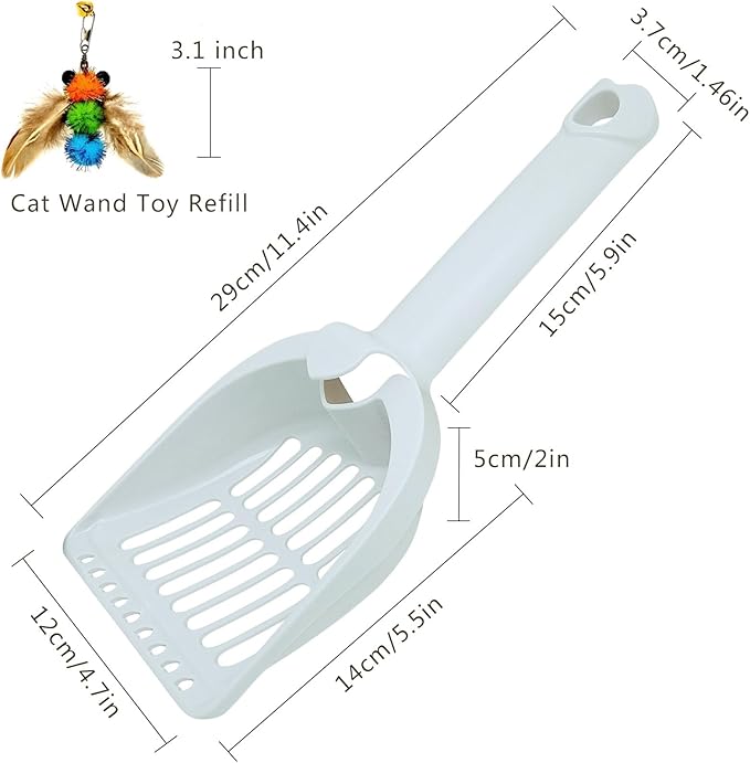 2 Pack Large Cat Litter Scoop Set with Bee-Shaped Wand Toy Refill, Heavy Duty Cat Scooper for Litter Box with 7mm Wide Large Holes, Long Handle & Hanging Hook, Kitty Litter Box Cleaning Tool