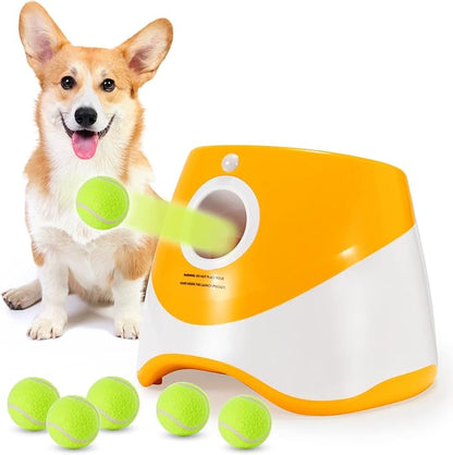 Automatic Dog Ball Launcher Interactive Dog Toy for Small & Medium Dogs | Includes 6 Balls, USB Charging Cable & Adjustable Distance |Hands-Free Fetch Machine for Indoor & Outdoor Play(Orange)