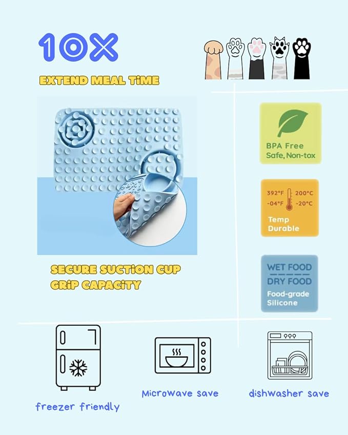 Silicone Lick Mat & Slow Feeder Bowl for Dogs and Cats – Suction Cup Snuffle Mat for Dogs and Cats – Slow Eating, Smell Training, Collapsible Portable Pet Bowl (Blue)