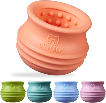 Dog Enrichment Treat Toy, Long-Lasting Wobbly Interactive Freeze Lick Toys for Dogs, Stuffable Puzzle Feeder Toy for Boredom, Silicone Treat Dispensing Chew Toy (Pastel Orange,S)