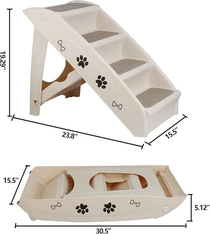 Dog Stairs for High Beds, Foldable Pet Steps Ramp with Non-Slip Bottom for Cats and Small Dogs, for Couch, Car, Portable Waterproof Dog Steps, Beige