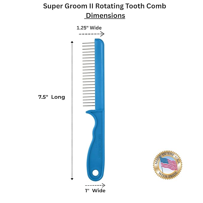 Super-Groom Combs with Smooth Rotating Teeth for Painless Mat Removal (Turquoise, 22 Coarse Teeth)