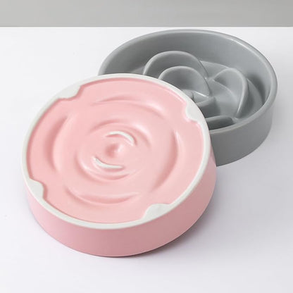 6'' Ceramic Slow Feeder Dog Bowls - Petal Shape Modern Dog Food Dish for Cats and Small Breed Dogs, Puzzle Maze Bowl to Slow Down Eating, Anti-Gulping, Dishwasher & Microwave Safe, Pink
