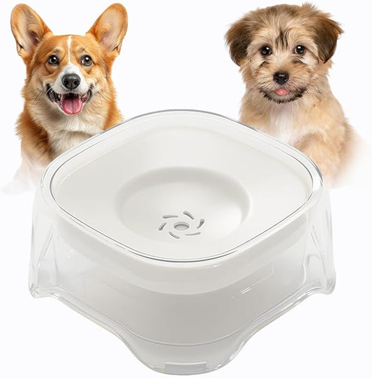 Splash-Proof Cat & Dog Water Bowl 2L Anti-Spill Design Reduces Refill Frequency Splash-Resistant Bowl Keeps Surroundings Clean Slow-Drink Bowl Designed for Pets Who Splash Water (White)