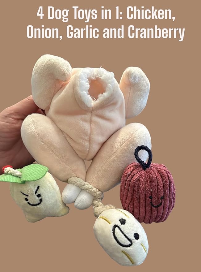 Glow Pups Plush Dog Toy Set of 4, Interactive Squeaker Toys for Dogs, Plush Material, Hide and Seek Game, Food Parody Design, Peach Color, Fun and Durable for Puppies