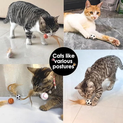 Cat Feather Bouncy Ball Toys, 3 PCS Cat Bulk Bouncy with Feathers, Elastic Bouncy Ball Cats Toys Set for Bored Indoor Adult Kitten Cats