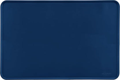 Amazon Basics Waterproof Non-Slip Silicone Pet Feeding Mat with Raised Edges, Prevents Spills, Easy to Clean, Protects Floors for Cat & Dog Food and Water Bowls, 24 x 16 Inches, Blue