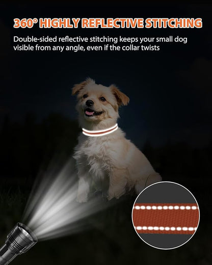 Joytale Small Dog Collar, Durable Double-Sided Reflective Nylon Collar for Night Safety, Adjustable Quick-Release for Active Breeds, Orange, S (3/4" Width)