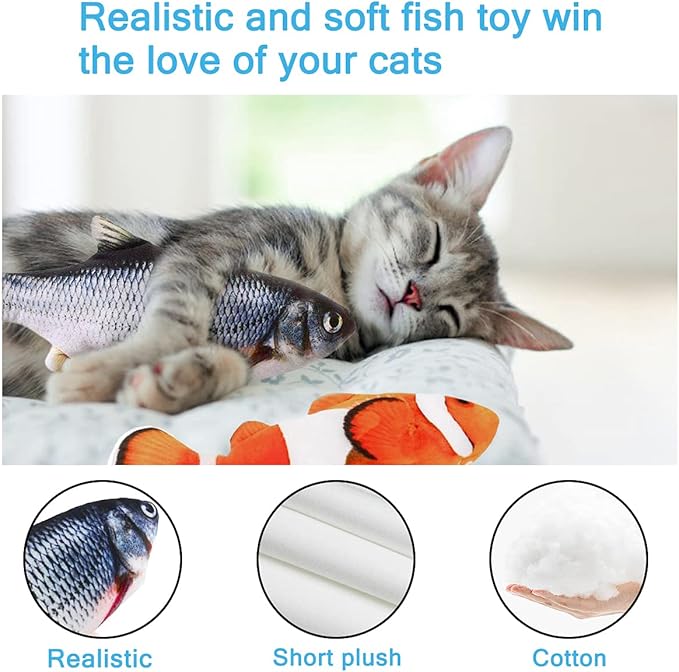 Tocirelo Interactive Cat Toys Flopping Fish with Catnip, Moving Cat Toys for Indoor Cats 2Pack, 11" Electric Automatic Kitten Kicker Exercise Toy, Wiggle SilverVine Floppy Fish for Small Dogs, Kitten