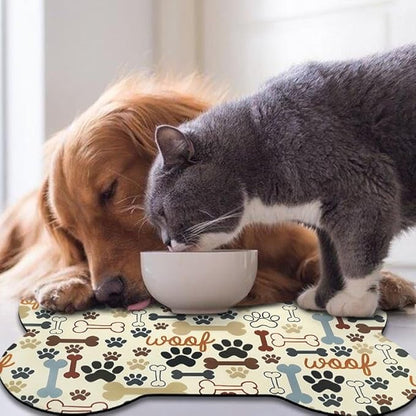 Dog Food Mats for Floors Waterproof, Pet Feeding Absorbent Water Bowl Mat Cat Placemats Beige Bone Shape 23.6 * 15.7 inch