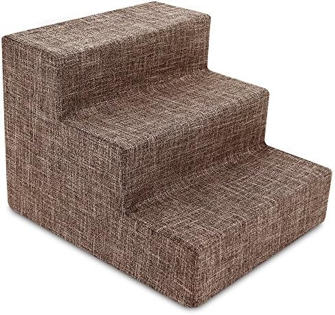 Best Pet Supplies Dog Stairs & Steps - Foam Steps for Small Dogs & Cats, Non-Slip Indoor Balanced Pet Step Support, Dog Ramp, No Assembly, Brown Linen, 3-Step (13.5-inch Height) by BestPetSuppliesLLC