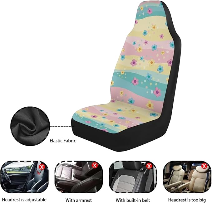 Dreaweet Hippie Flowers Seat Covers for Cars SUV Cute Car Accessories for Women Interior 2 Piece Washable Universal Seat Covers for Cars SUV Sedan Trucks Easy to Install