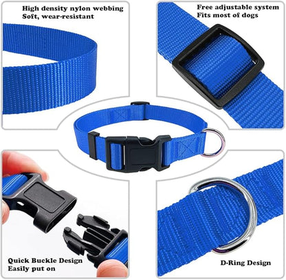 Blue Dog Collar Basic Adjustable Dog Collars for Puppy Small Medium Large Dogs Girls with Breathable Quick Release Nylon Pet Collar
