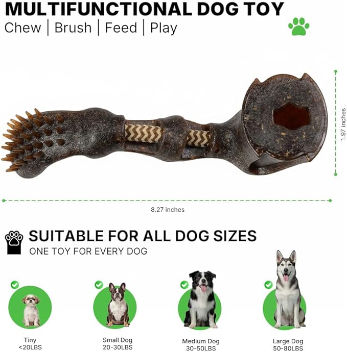 Bristle Dog Chew Toy - Tough Dog Toys with Treat Hole, Interactive Dog Toys with Massage Bristles for Small and Medium Dogs