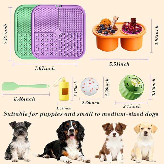 7.87" Dog&Cat Lick Mat with Suction Cups Set,Frozen Treat Puzzle Dispenser for Puppy,Dog Enrichment Toy Foam Ball for Anxiety Relief