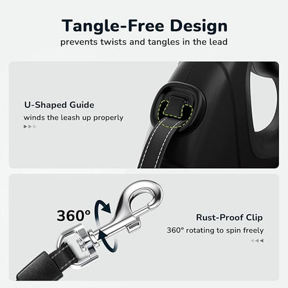 Pecute 32ft Retractable Dog Leash with Poo Bag Holder, Chew Proof Dog Leash with 360° Tangle-Free Extended, Anti-Slip Handle & Quick Brake Button, Suitable for Dogs Up to 110lbs in Weight
