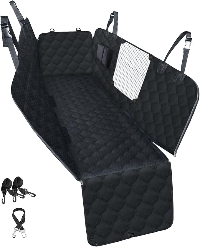 PETICON Dog Car Seat Covers, 100% Waterproof Dog Back Seat Cover with Mesh Window and Full Protection Front Seat Car Cover with Side Flaps for Cars, Trucks, SUVs, Jeep, Bundle