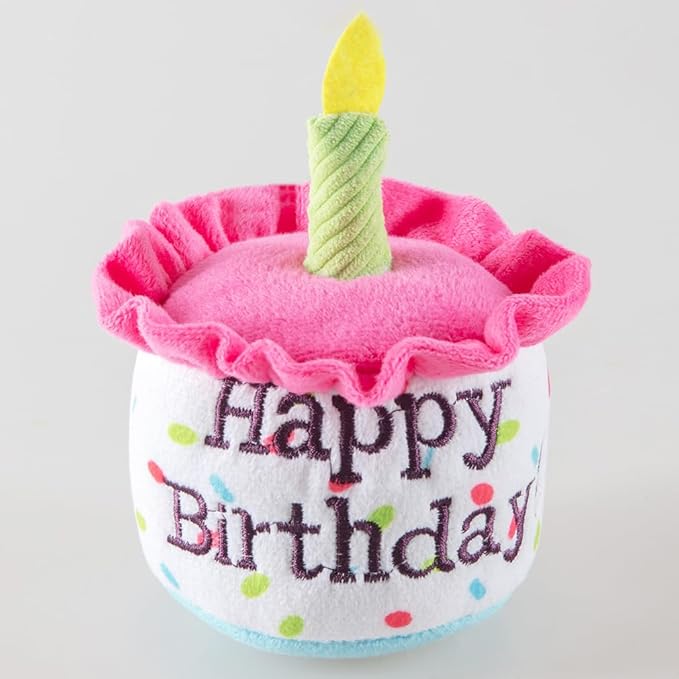 Dog Birthday Cake Toys, Happy Birthday Cake Shaped Squeaky Dog Toys for Small & Medium Dogs | Funny Dogs Gifts | Plush Dog Party Toys, Small, Pink