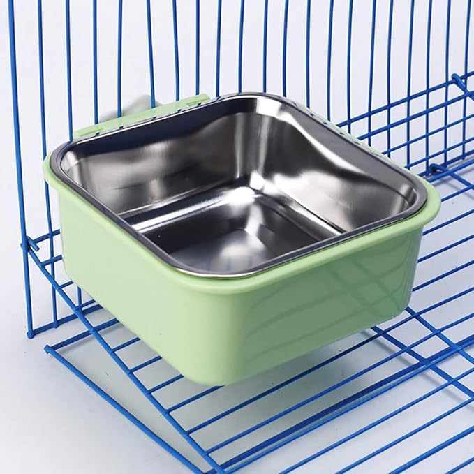 Love Dream Crate Dog Cat Bowls, Hanging Pet Cage Food Water Feeder with Removable Stainless Steel Bowls and Bolt Holder for Puppy Cat Rabbit Birds (Small, Green)